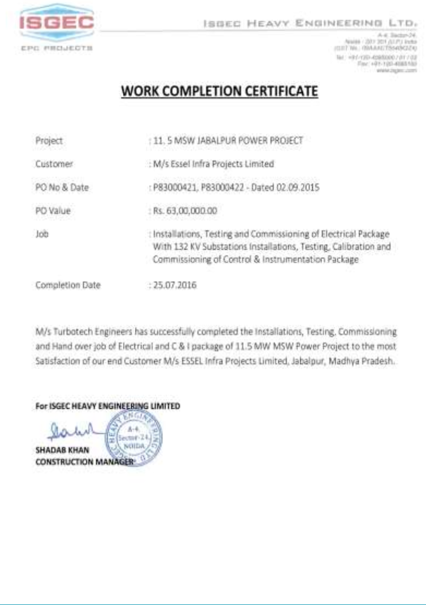 Work Completion Certificate