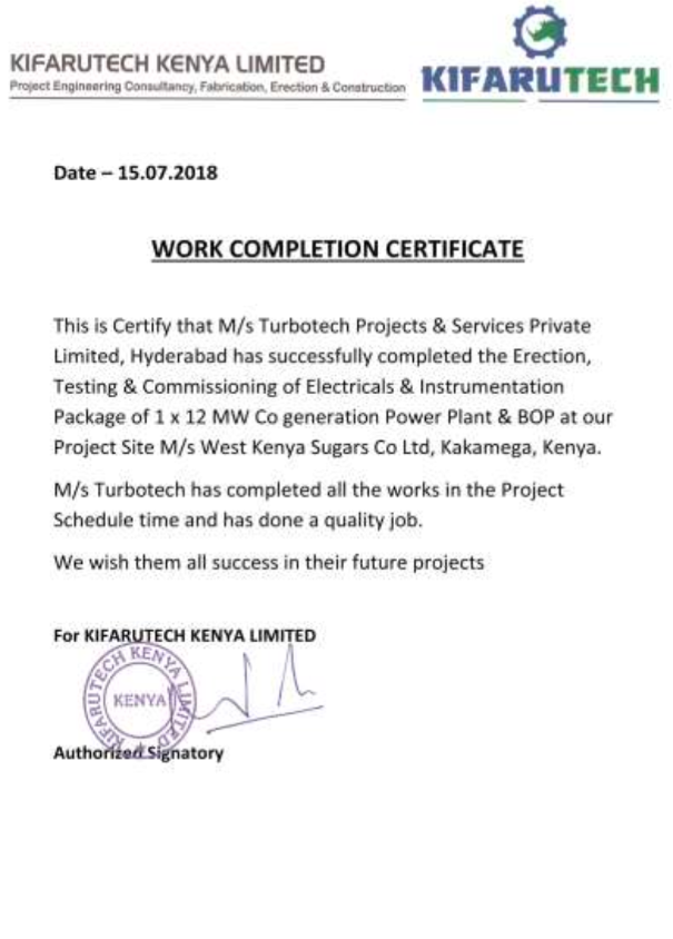 Work Completion Certificate