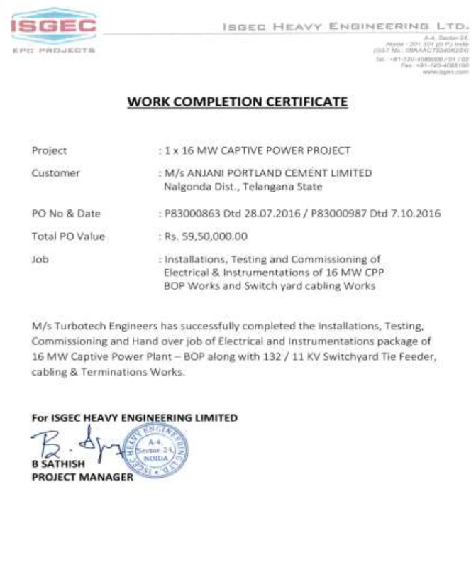 Work Completion Certificate