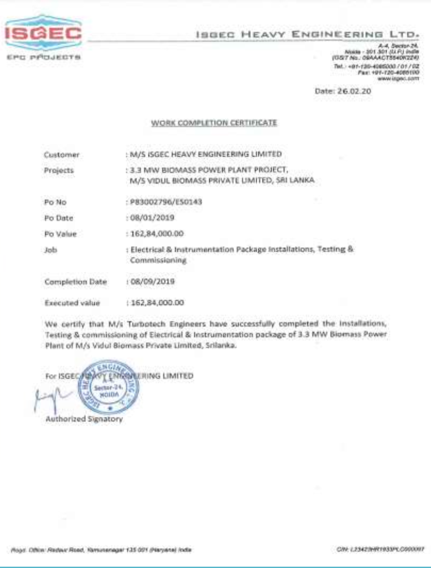 Work Completion Certificate